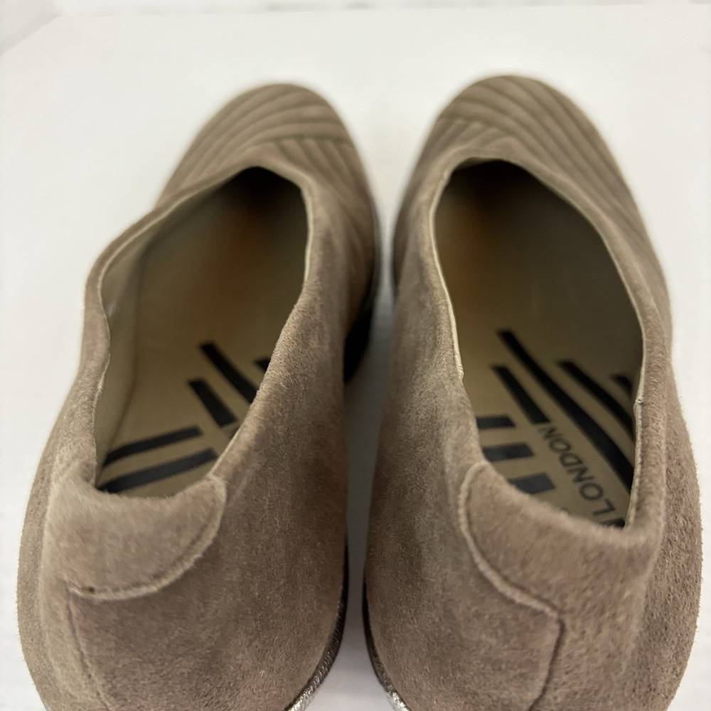Fly London Women 41 Suede Wedge Pumps Taupe Brown Green Stitch Comfort Shoes - Picture 10 of 13